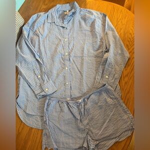 Aerie Blue Striped matching Shirt and Shorts set lounge pajamas sz Small